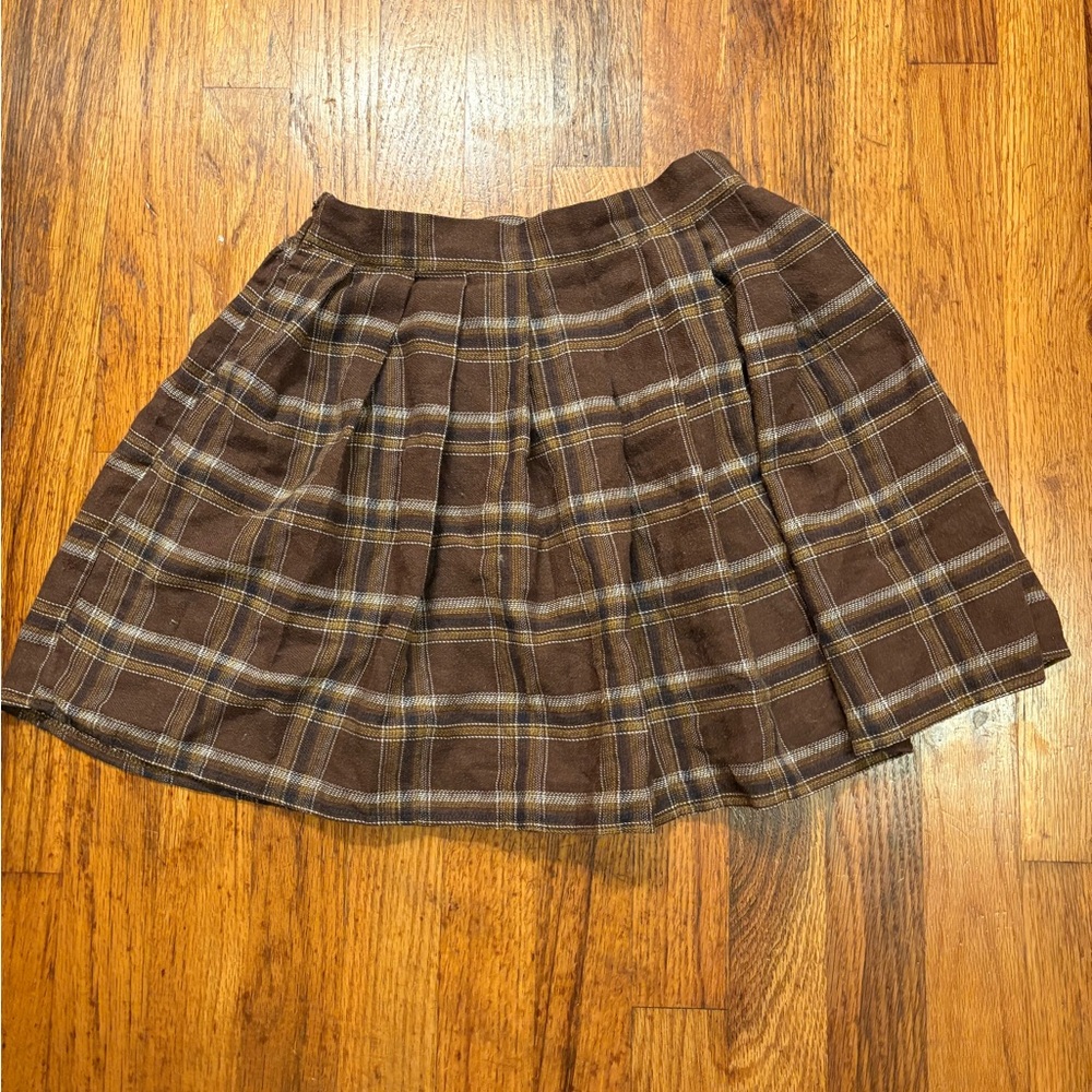 SHEIN Brown Plaid Skater Skirt